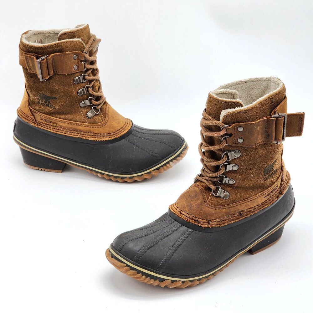 Sorel Winter Fancy Lace II Waterproof Mid Calf Suede Leather Rubber Boots Size 8